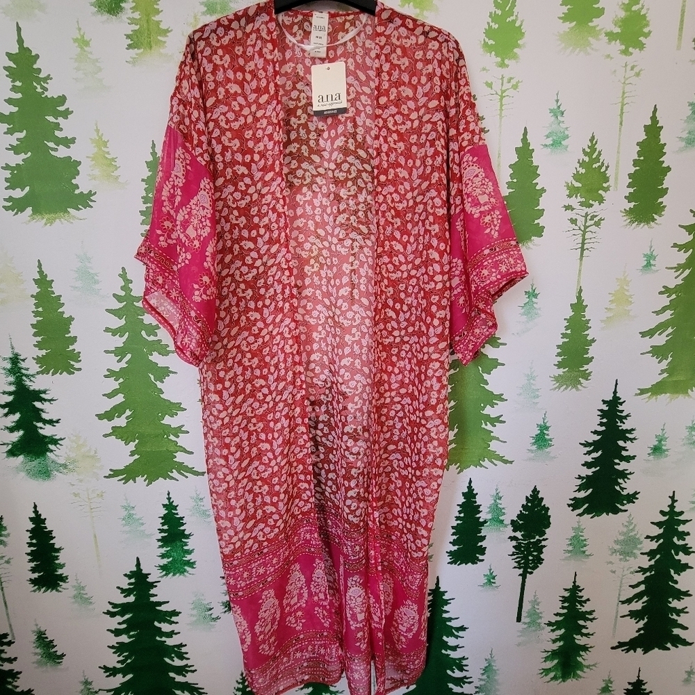 New A.n.a. Sheer Floral Wrap Open Duster.
